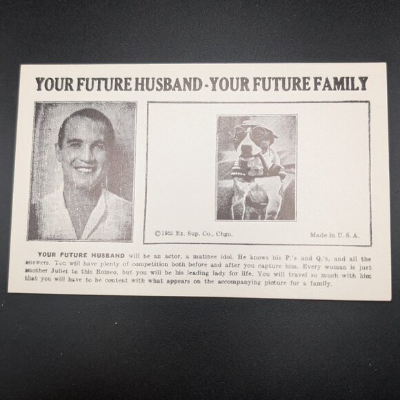 1935 Your Future Husband Your Future Children Fortune Telling Arcade Card, Humor - Picture 1 of 4